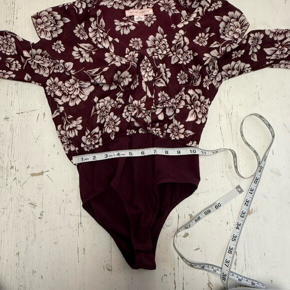 Band Of Gypsies Blouse Top Bodysuit XS Burgundy Vintage Floral Long Bell Sleeve - Picture 8 of 13